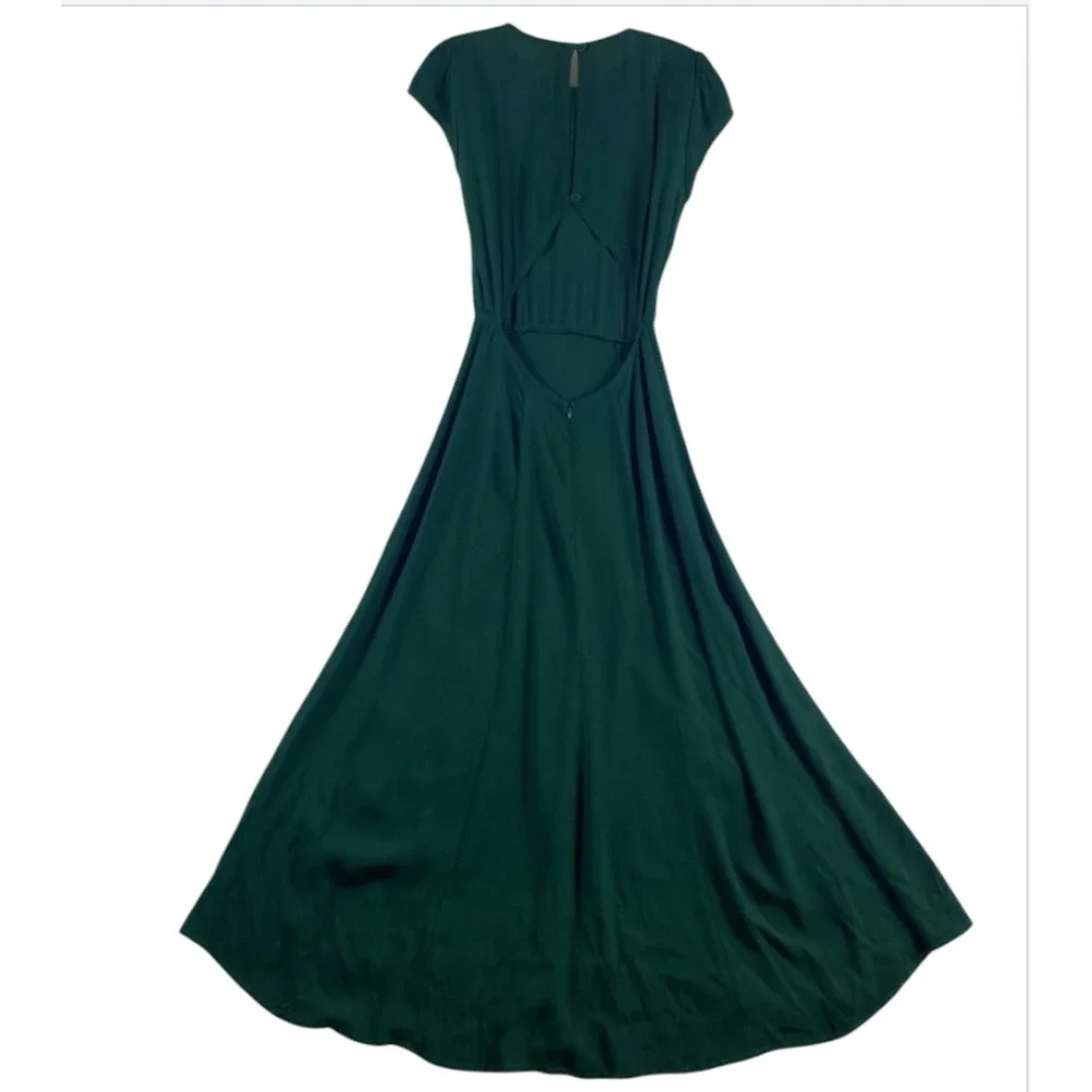 Reformation Gavin Midi Dress Sz 2 Emerald Green Cut Out Lightweight - Picture 3 of 12